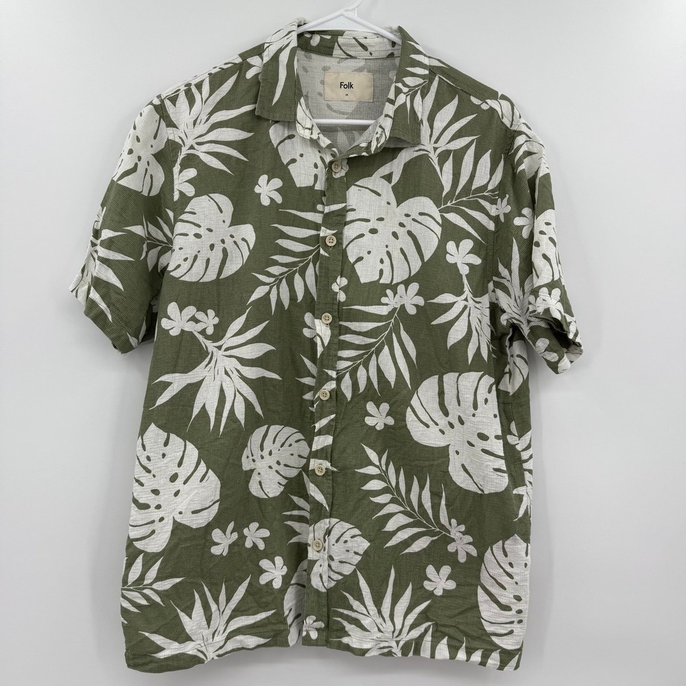 Men's Folk floral Print Cotton Green/White Kingston Shirt‎ SZ M